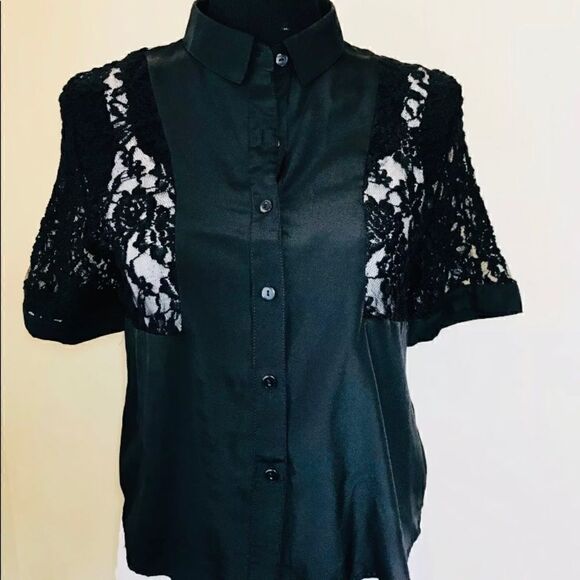 OLSONBOYE🌹Black Lace Blouse Short-Sleeve Top - Picture 1 of 8